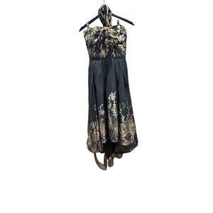Marchesa Notte Black and Gold Metallic Dress Size 8